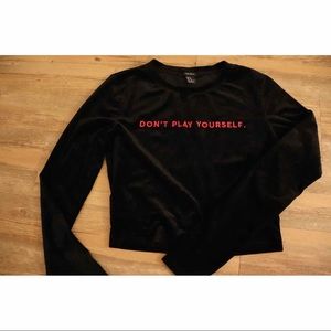 Black corduroy long sleeve crop